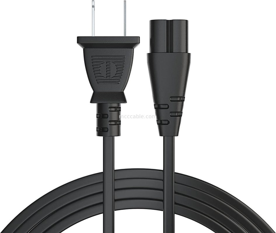 12ft Electric Power Cord 2 Prong Ac Wall Plug 2 Slot Led Lcd