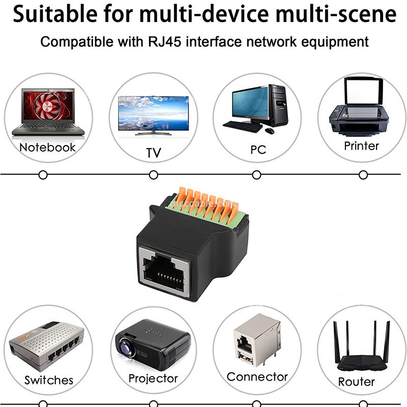 RJ45 Protocol To 8Pin Core Quick-connect Terminal Without Welding Female 8P8C Crystal Head Network, With Thread