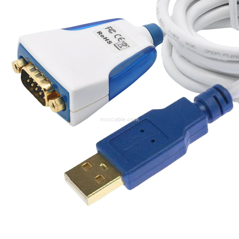 USB-A to RS232 Serial Cable with Embedded Electronics and Industrial DB9M Connectors
