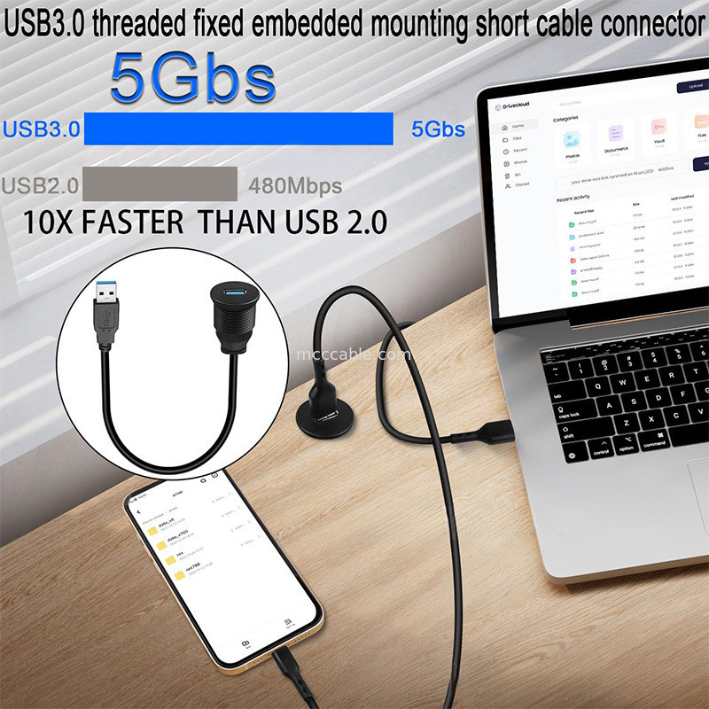 Custom Harness USB3.0 Calbe Car Dashboard Panel Cable Round Head USB3.0 Male To Female Extension Cable Waterproof Cable