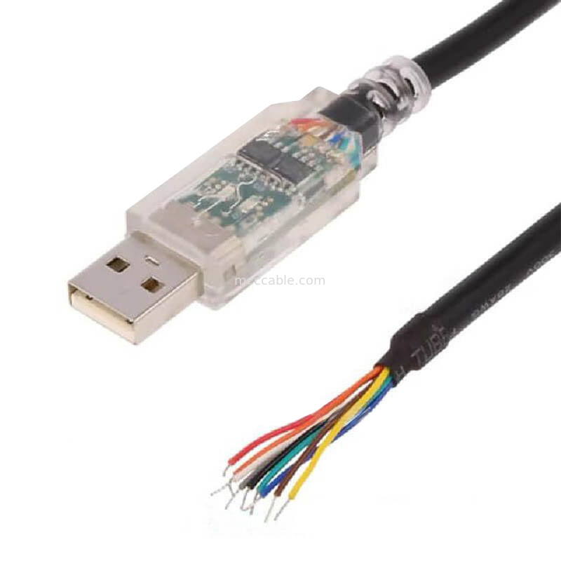 Industrial Custom Wire Harness RS-422 Serial Protocol Cable USB-RS422-WE-1800-BT To Half-stripped Wire
