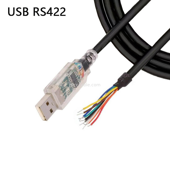 Industrial Custom Wire Harness RS-422 Serial Protocol Cable USB-RS422-WE-1800-BT To Half-stripped Wire