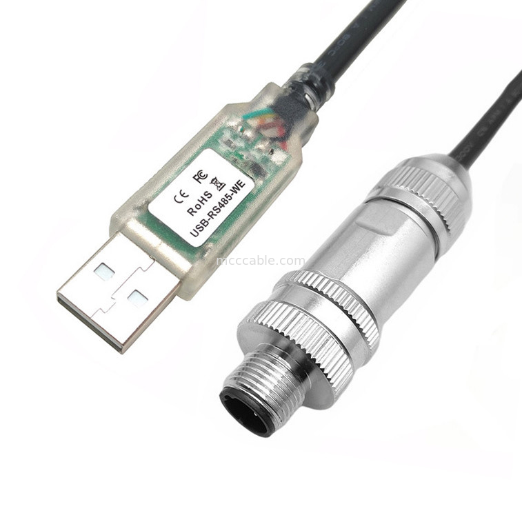 Industrial Robot Dedicated Connector, USB To RS485 Serial Cable To M12 Male And Female Waterproof Head Metal Connector
