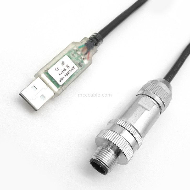 Industrial Robot Dedicated Connector, USB To RS485 Serial Cable To M12 Male And Female Waterproof Head Metal Connector
