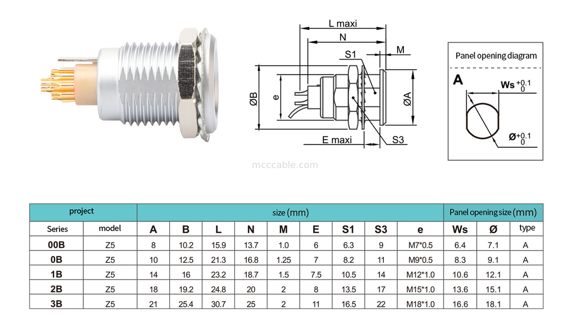 B Series Z5 14pin With grounding pin internal fixation Push-pull self-locking connector