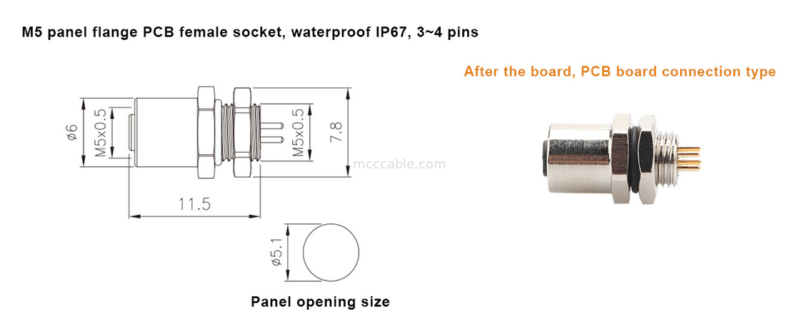 M5 Code-A Female Connector 4Pin Panel Flange PCB Socket IP67 Circular Interface Type A
