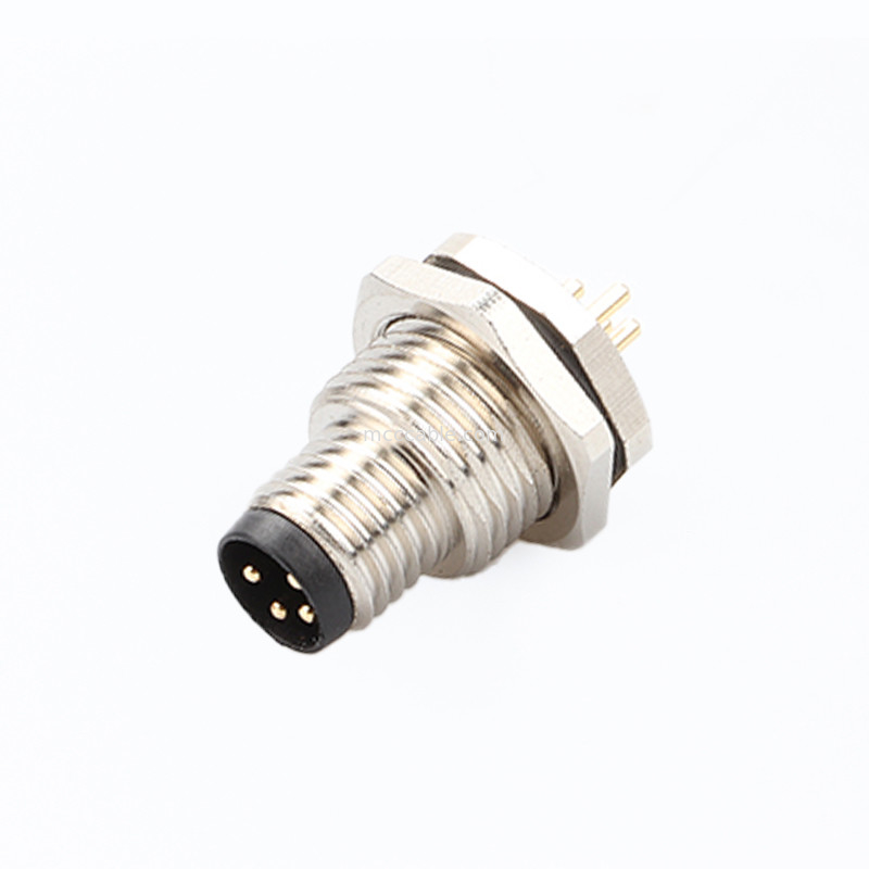 Circular Connector Board End Series M8 4Pin Panel Socket Connector Panel Flange Male PCB Socket, Waterproof IP67