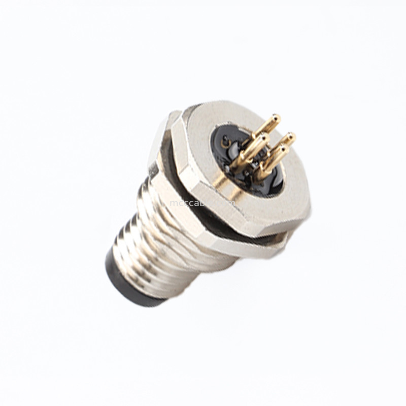 Circular Connector Board End Series M8 4Pin Panel Socket Connector Panel Flange Male PCB Socket, Waterproof IP67
