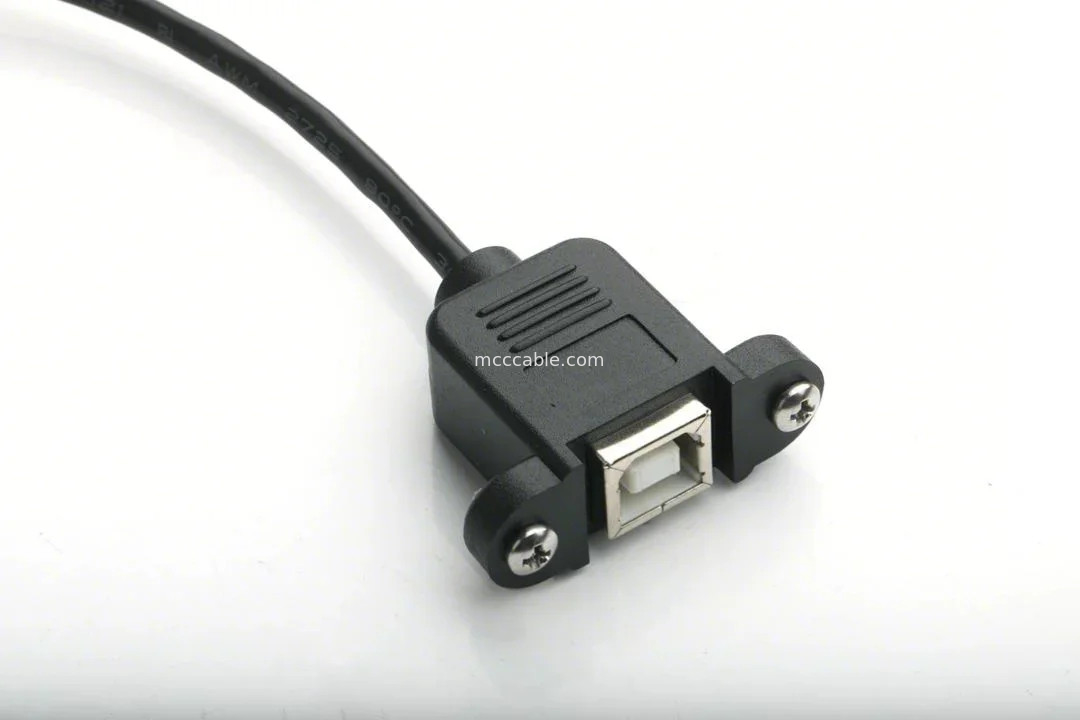 MOUNTABLE USB PORT TYPE B FEMALE PANEL MOUNT ADAPTER TO USB MINI-B MALE TOP ANGLE WTH MOLDING