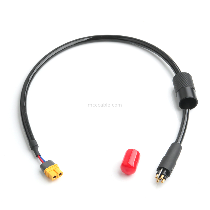 4-Core Power Cable Assembly 2-Pin Connector 600V 125°C with Heat Shrink Tube