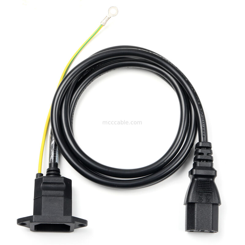 IEC C14 Panel Mount to C13 Power Cord Assembly with Ground Wire