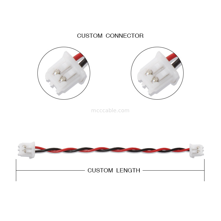 JST Wire Harness XHP-2 Connector cable 22AWG UL1007 Black Red 2P Glued Cable